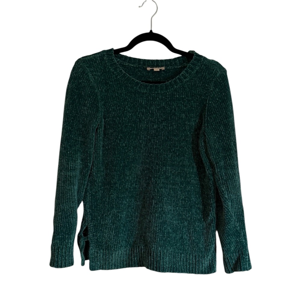 LOFT Outlet Sweater Green S Womens Chenille Knit Crewneck Pullover